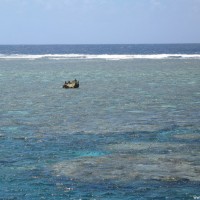 Blick über's Riff zur Riffkante und zum dunkelblauen Tiefwasser, Oktober 2006