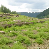 Blick auf die Begrenzungsmauer Richtung Zulauf, August 2002