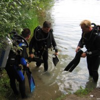 Martin, Gerhard und Alex beim Einstieg, Juli 2005